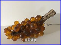 Vintage Mid Century Huge Lucite Acrylic Amber Grapes on Driftwood, 17 Long
