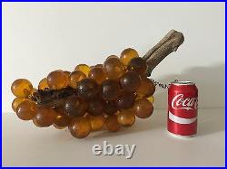 Vintage Mid Century Huge Lucite Acrylic Amber Grapes on Driftwood, 17 Long