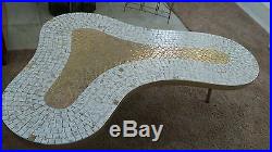 Vintage Mid Century Interstate Tile Top Kidney Table Retro MCM white gold color