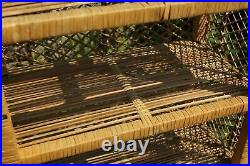 Vintage Mid Century Large Wicker Bamboo Shelving Unit Bookcase Boho Tiki Round