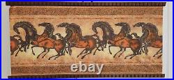 Vintage Mid Century Linen Wall Hanging Horses 54 X 114 Cm Mcm Retro