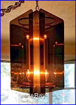 Vintage Mid Century Lucite Hanging Swag Smoke Color Lamp Light Fixture MCM Retro