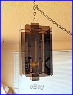 Vintage Mid Century Lucite Hanging Swag Smoke Color Lamp Light Fixture MCM Retro