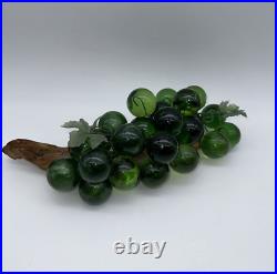 Vintage Mid Century Lucite Large Grapes Emerald Green Driftwood Stem 15.05