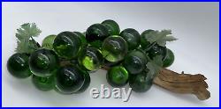 Vintage Mid Century Lucite Large Grapes Emerald Green Driftwood Stem 15.05