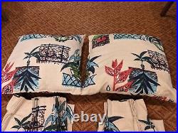 Vintage Mid Century MCM 1950's Tiki Barkcloth Curtains/Pillows Set