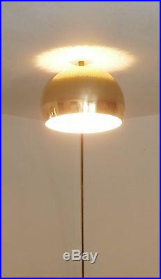 Vintage Mid Century MODern Retro Brass Tone Dome Orb Shade Arc Floor Lamp Light