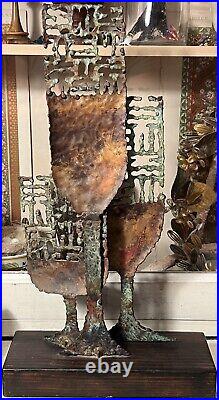 Vintage Mid Century Marcello Fantoni Torch Cut Brutalist Sculpture 3 Goblets MCM