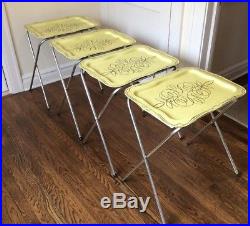 Vintage Mid Century Metal TV Tray Tables 4 Folding Yellow Gray Mid Century Retro