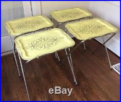 Vintage Mid Century Metal TV Tray Tables 4 Folding Yellow Gray Mid Century Retro