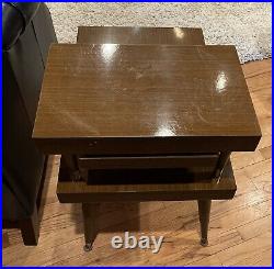 Vintage Mid Century Modern 2-Tier End Table Floating Shelf Drawer Atomic Retro