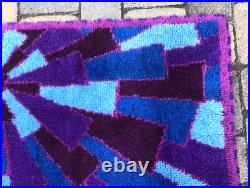 Vintage Mid Century Modern 60s 70s Retro Purple Blue Geometric Sunburst Hook Rug