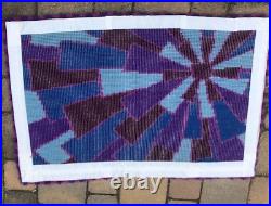 Vintage Mid Century Modern 60s 70s Retro Purple Blue Geometric Sunburst Hook Rug