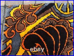 Vintage Mid Century Modern 70s Retro 33x46 Brown Orange Yellow GROOVY Hook Rug