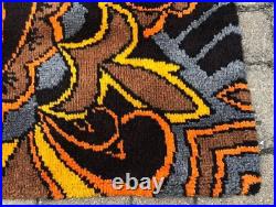 Vintage Mid Century Modern 70s Retro 33x46 Brown Orange Yellow GROOVY Hook Rug