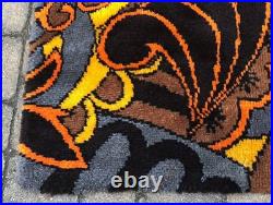 Vintage Mid Century Modern 70s Retro 33x46 Brown Orange Yellow GROOVY Hook Rug