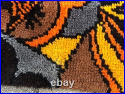 Vintage Mid Century Modern 70s Retro 33x46 Brown Orange Yellow GROOVY Hook Rug