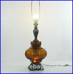 Vintage Mid Century Modern Amber Optic Bubble Glass Table Lamp Retro