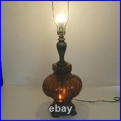 Vintage Mid Century Modern Amber Optic Bubble Glass Table Lamp Retro