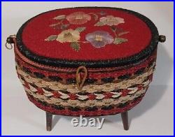 Vintage Mid Century Modern Footed Sewing Basket Made In Japan 70s Retro RARE HTF