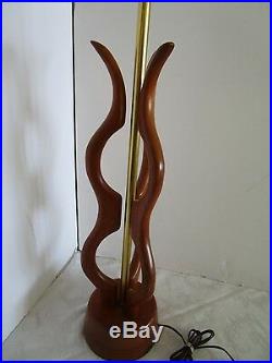 Vintage Mid Century Modern Free Form Danish Style Wood Table Lamp 36Tall Retro