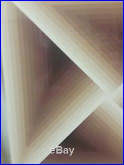 Vintage Mid Century Modern Geometric Abstract Painting Framed Retro Art 33x33