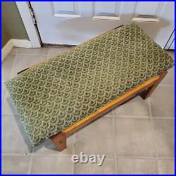 Vintage Mid Century Modern Green Upholstered LONG Ottoman Foot Stool 12x29x13.5