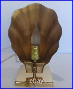 Vintage Mid Century Modern Heavy Brass Clam Shell TV Lamp 10 T x 5 W