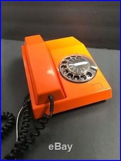 Vintage Mid Century Modern ITT Bright Orange Black Rotary Dial Telephone retro