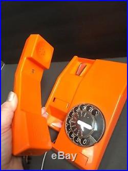 Vintage Mid Century Modern ITT Bright Orange Black Rotary Dial Telephone retro