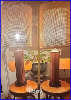 Vintage Mid Century Modern Lamps Gruvwood Original Double Shade National 36 MCM