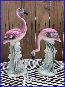Vintage Mid Century Modern Pink Flamingo Pair Unmarked MCM Ceramic Decor