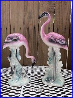 Vintage Mid Century Modern Pink Flamingo Pair Unmarked MCM Ceramic Decor