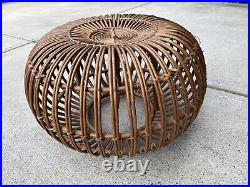 Vintage Mid Century Modern Rattan Stool Pouf By Franco Albini