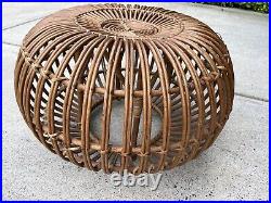 Vintage Mid Century Modern Rattan Stool Pouf By Franco Albini