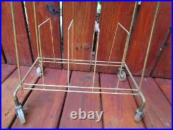 Vintage Mid Century Modern Record Holder Rack Stand LP's Metal Wire Wheeled