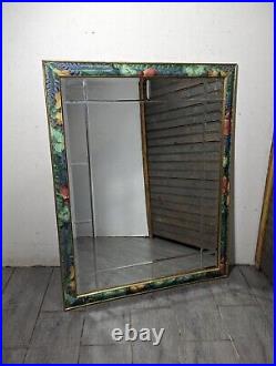 Vintage Mid Century Modern Retro Floral Wall Mirror Beveled Etched Glass