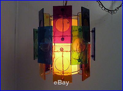 Vintage Mid Century Modern Retro Hanging Swag Lamp Light Colorful Lucite Cubism