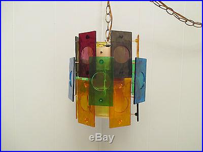 Vintage Mid Century Modern Retro Hanging Swag Lamp Light Colorful Lucite Cubism