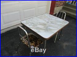 Vintage Mid Century Modern Retro Kids Child Size Formica Table 2 Chrome Chairs