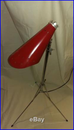 Vintage Mid Century Modern Retro Red Tripod Telescoping Floor Lamp Light