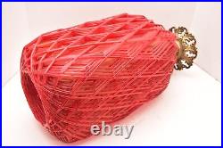 Vintage Mid-Century Modern Ruby RED Spaghetti Swag Hanging Lamp Lucite Ceiling