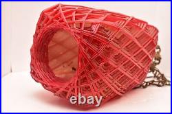 Vintage Mid-Century Modern Ruby RED Spaghetti Swag Hanging Lamp Lucite Ceiling