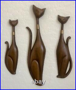 Vintage Mid Century Modern Set of 3 Sexton Metal Siamese Wall Cats No Scratches