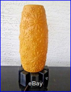 Vintage Mid-Century Modern Table Lamp Boudoir Orange Retro Flowers Beehive Tall