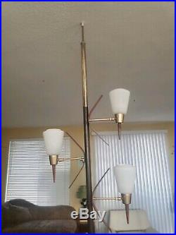 Vintage Mid Century Modern Tension Pole Floor Lamp 1960s Retro Teak