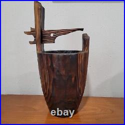 Vintage Mid Century Modern Tiki Japanese Wood Bucket Planter 12