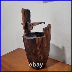 Vintage Mid Century Modern Tiki Japanese Wood Bucket Planter 12