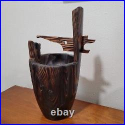 Vintage Mid Century Modern Tiki Japanese Wood Bucket Planter 12