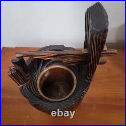 Vintage Mid Century Modern Tiki Japanese Wood Bucket Planter 12